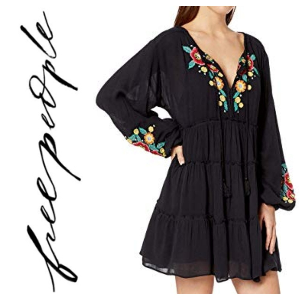 free people spell on you black embroidered dress